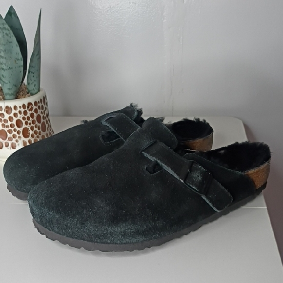 Birkenstock Shoes - Birkenstock Boston Shearling Clogs Black Suede Leather Size 39 (US Women's 8)